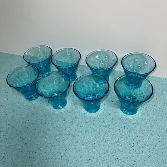 Hazel Atlas Vintage Mcm Cocktail Glasses Capri Dots Turquoise Set Of Eight - Picture 2 of 8